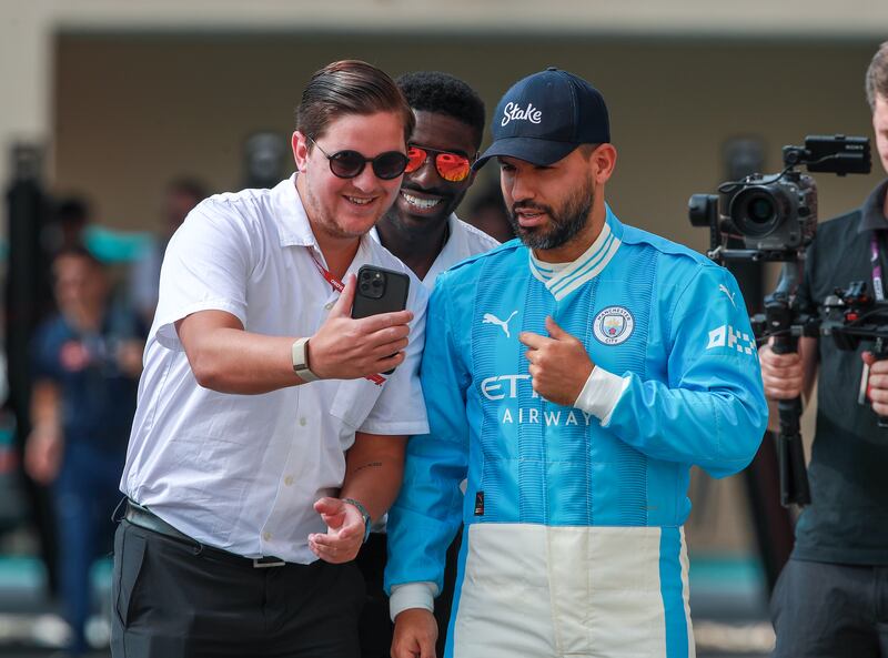 Argentina's former football player Sergio Aguero arrives for qualifying day at the Abu Dhabi Grand Prix on Saturday, November 25, 2023. All photos: Victor Besa / The National