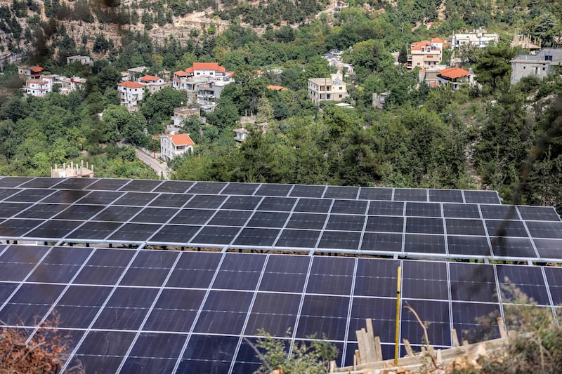 The solar panel system installed on a hillside above the village of Toula in northern Lebanon.  