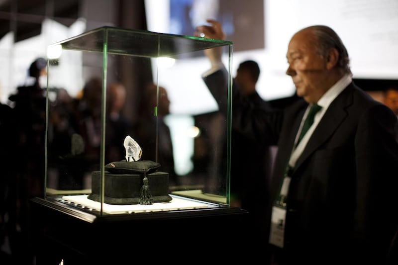 Fawaz Gruosi, the founder and executive board director De Grisogono next to the $63 million Constellation colourless diamond display during the KP plenary meetings in Dubai, it is the third largest rough diamond ever discovered by de Grisogono and Nemesis International Partnership. Anna Nielsen for The National