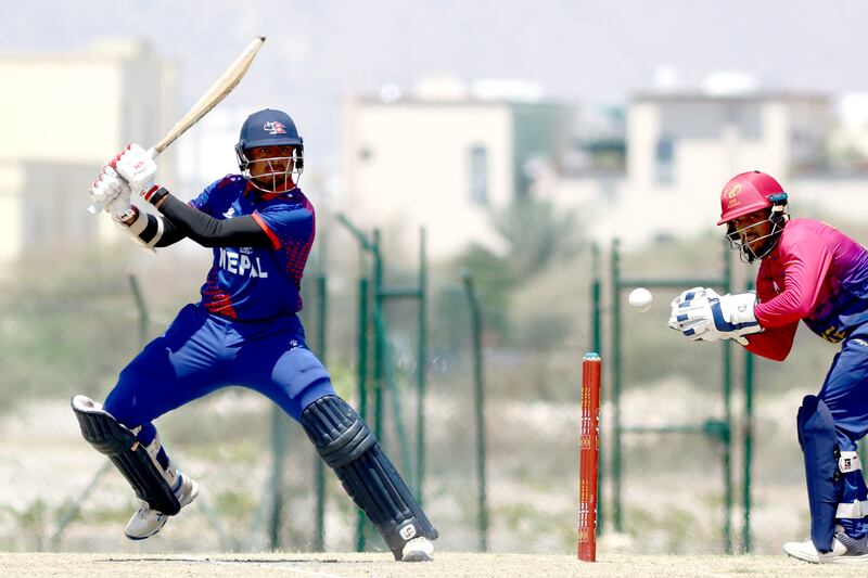 Gulshan Jha of Nepal plays a shot.