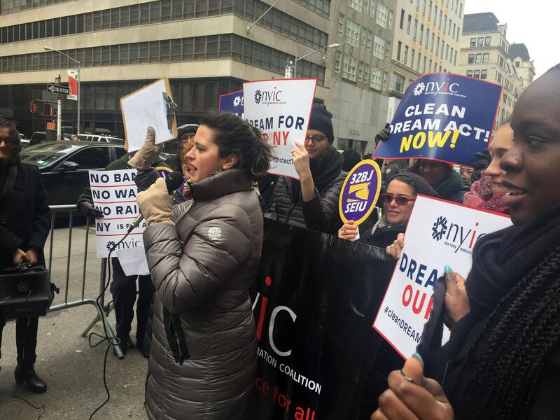 Venezuelan dreamer Francis Madi (C), from the New York Immigration Coalition and other immigrants and pro-immigration advocates protest on March 5, 2018 in front of Trump Tower in New York to ask Congress to pass a clean Dream Act that legalizes immigrants in the United States.


The hopes of hundreds of thousands of "Dreamers" were on hold Monday as lawmakers missed an initial deadline for resolving the fate of immigrants brought to the United States illegally as children. / AFP PHOTO / Laura BONILLA CAL