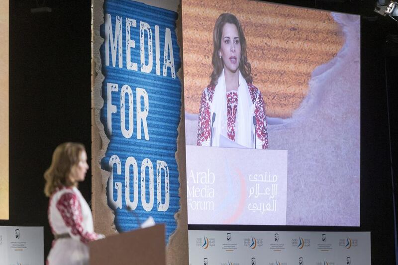 Princess Haya of Jordan, the United Nations’ Messenger of Peace and Chairwoman of International Humanitarian City, officially opens the Arab Media Forum at the Dubai World Trade Centre on Tuesday. Antonie Robertson / The National