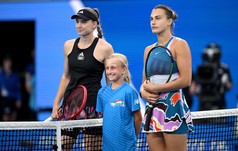 Elena Rybakina of Kazakhstan, left, and Aryna Sabalenka of Belarus ahead of the final. EPA