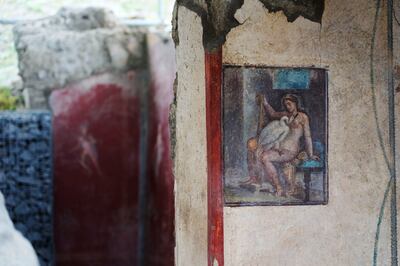 The 'Leda and the swan' fresco on a wall in Pompeii. AP Photo