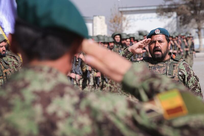 Soldiers with the Afghan National Army (ANA) graduate from basic training during a ceremony at the ANA’s combined fielding centre in Kabul. Scott Olson / Getty / March 18, 2014