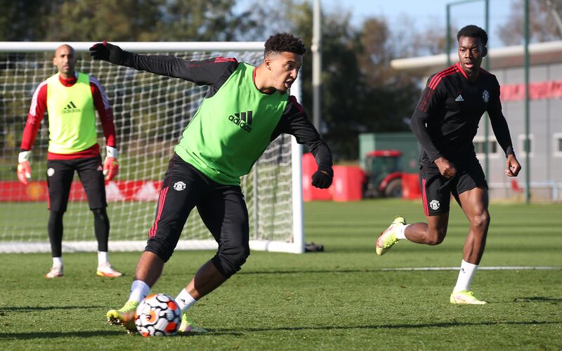 Jadon Sancho during Manchester United's training session on Thursday.