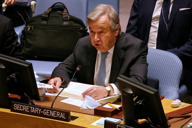 UN Secretary General Antonio Guterres was told by the International Atomic Energy Agency that inspectors on the ground were 'gravely concerned' after finding damage caused to buildings at the plant. Getty Images / AFP