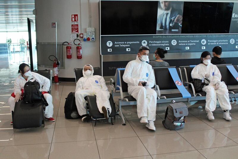 Passengers at 'Leonardo da Vinci' airport, near Rome, Italy. The health authorities of the Lazio Region have decided to build in an additional rapid Covid-19 test center. EPA