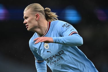 Manchester City's Norwegian striker Erling Haaland chases the ball during the UEFA Champions League round of 16 second-leg football match between Manchester City and RB Leipzig at the Etihad Stadium in Manchester, north west England, on March 14, 2023.  (Photo by Paul ELLIS  /  AFP)