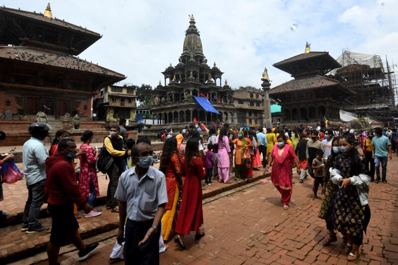 Hindu devotees gather to celebrate at Lalitpur on the outskirts of Kathmandu. AFP