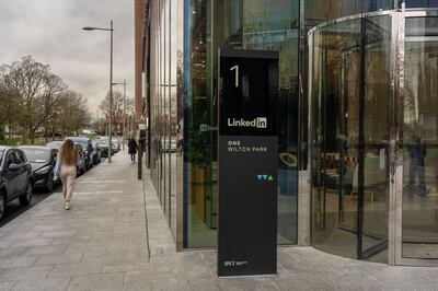 A pedestrian passes the LinkedIn office building in central Dublin, Ireland. Bloomberg