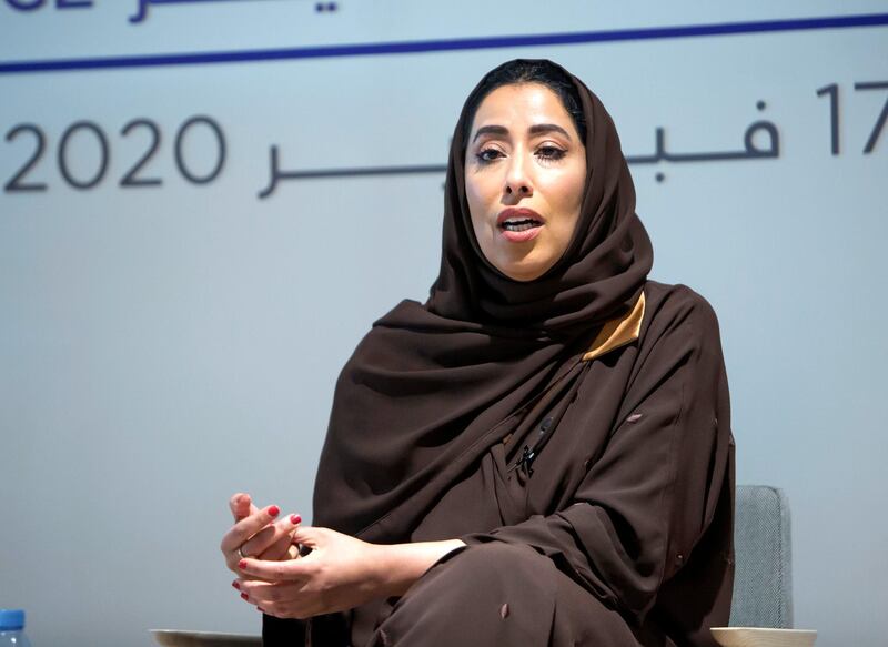 Dubai, United Arab Emirates -  HE Mona Al Marri, Chairperson of Dubai Women Establishment, Director General Government of Dubai Media Office, Vice Chairman and Managing Director of Dubai Media Council  at the Global Women's Forum Dubai 2020 press conference at the Government of Dubai Media Office.  Leslie Pableo for The National