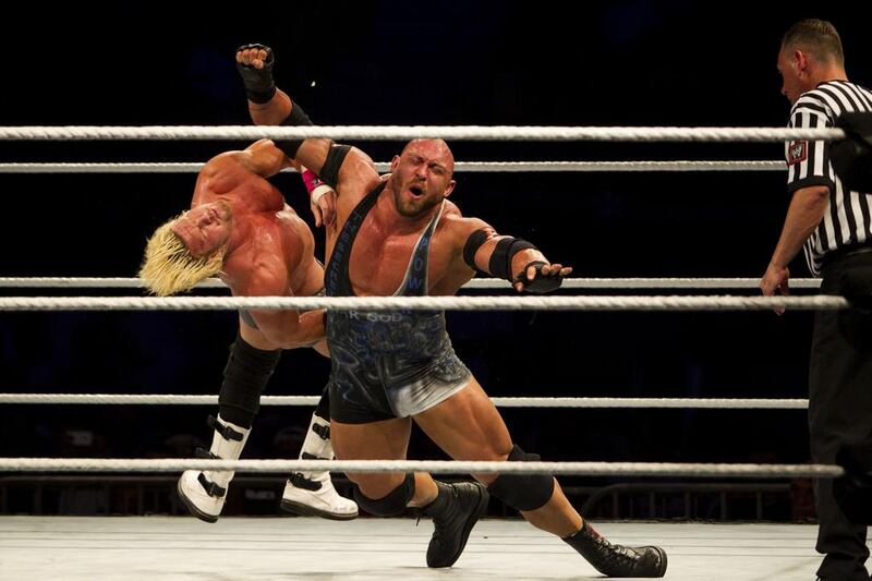 Ryback wrestles Dolph Ziggler during the WWE Live event at Zayed Sports City in Abu Dhabi. Christopher Pike / The National

