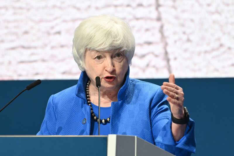 US Treasury Secretary Janet Yellen at the G20 meeting in Venice. G20 finance ministers backed a historic deal to overhaul the way multinational companies are taxed. AFP