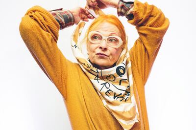 A handout photo of Vivienne Westwood with imited edition 100% Organic cotton Climate Knot-Wrap (Courtesy: Lush) *** Local Caption ***  WK29NO-TRENDOMETER-LUSH.jpg