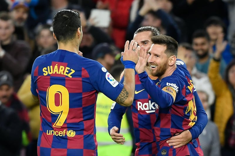 Messi celebrates after scoring at the Camp Nou. AFP