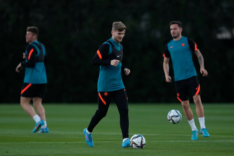 Chelsea forward Timo Werner during a training session in Abu Dhabi. AP
