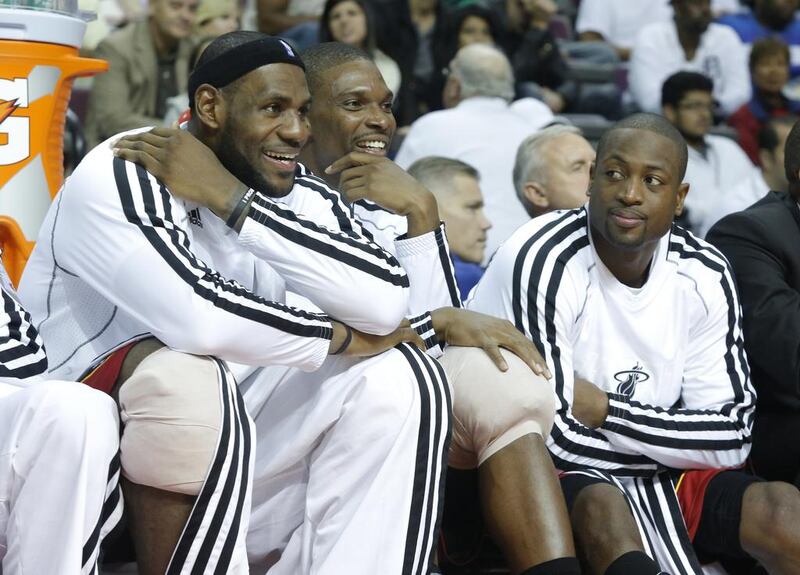 From left: Miami Heat’s LeBron James, Chris Bosh and Dwyane Wade are all playing for new contracts this year. Duane Burleson / AP Photo