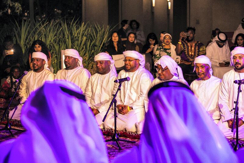 Emirati Al Malid is an ensemble devoted to the traditional practice of poetic chanting, which has its roots in 9th century Arabic culture. Courtesy Nikith Nath