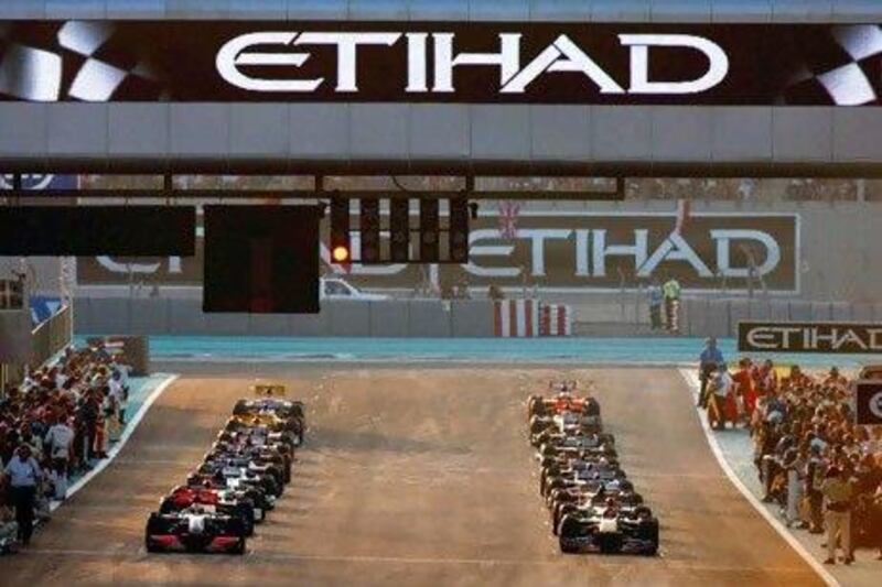 The F1 event gave Abu Dhabi and Etihad Airways exposure to a global audience of more than 500 million fans. Above, cars at the Abu Dhabi F1 Grand Prix at the Yas Marina Circuit in 2009. Mark Thompson / Getty Images
