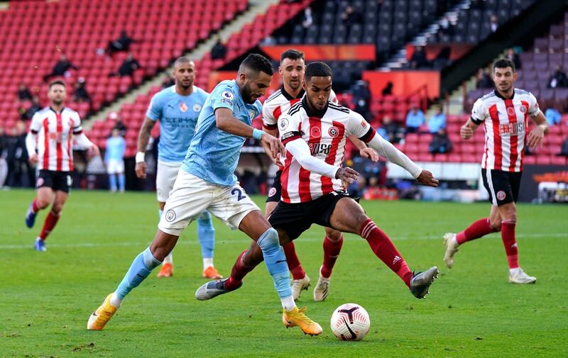 Max Lowe – 6: Second time he has started in the league for the Blades, wasted some good crossing opportunities from left and found Mahrez the usual handful. Should have been booked for poor challenge of De Bruyne. PA