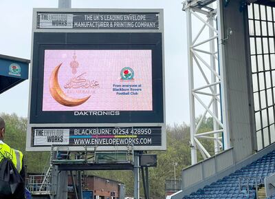 The scoreboard at Ewood Park during Monday's Eid prayers. PA