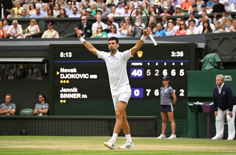 Serbia's Novak Djokovic celebrates after beating Jannik Sinner of Italy. Reuters