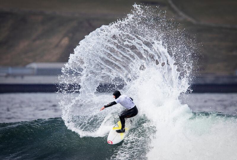 England's Luke Dillion in the Open Main Grand Event final during the British Surfing Championships at Thurso East, Caithness, on Sunday, April 11. PA