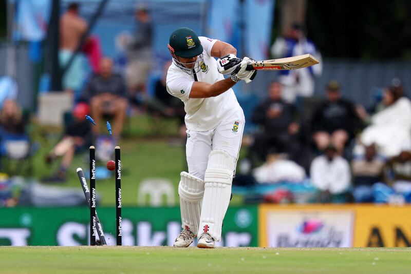 South Africa’s David Bedingham is bowled out by India's Mohammed Siraj. Reuters