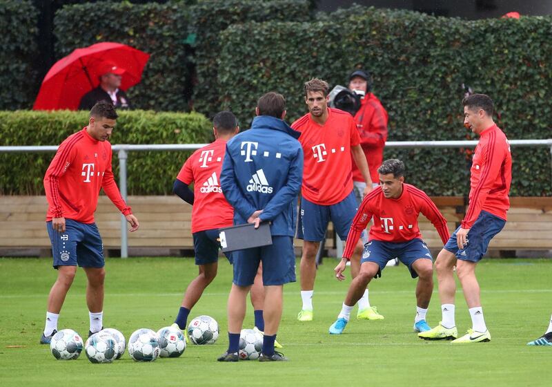 Lucas Hernandez, Javi Martinez, Coutinho and Lewandowski during training. Reuters