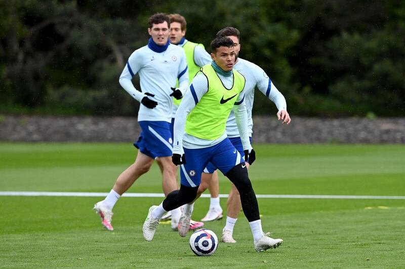 COBHAM, ENGLAND - MAY 21:  Thiago Silva of Chelsea during a training session at Chelsea Training Ground on May 21, 2021 in Cobham, England. (Photo by Darren Walsh/Chelsea FC via Getty Images)