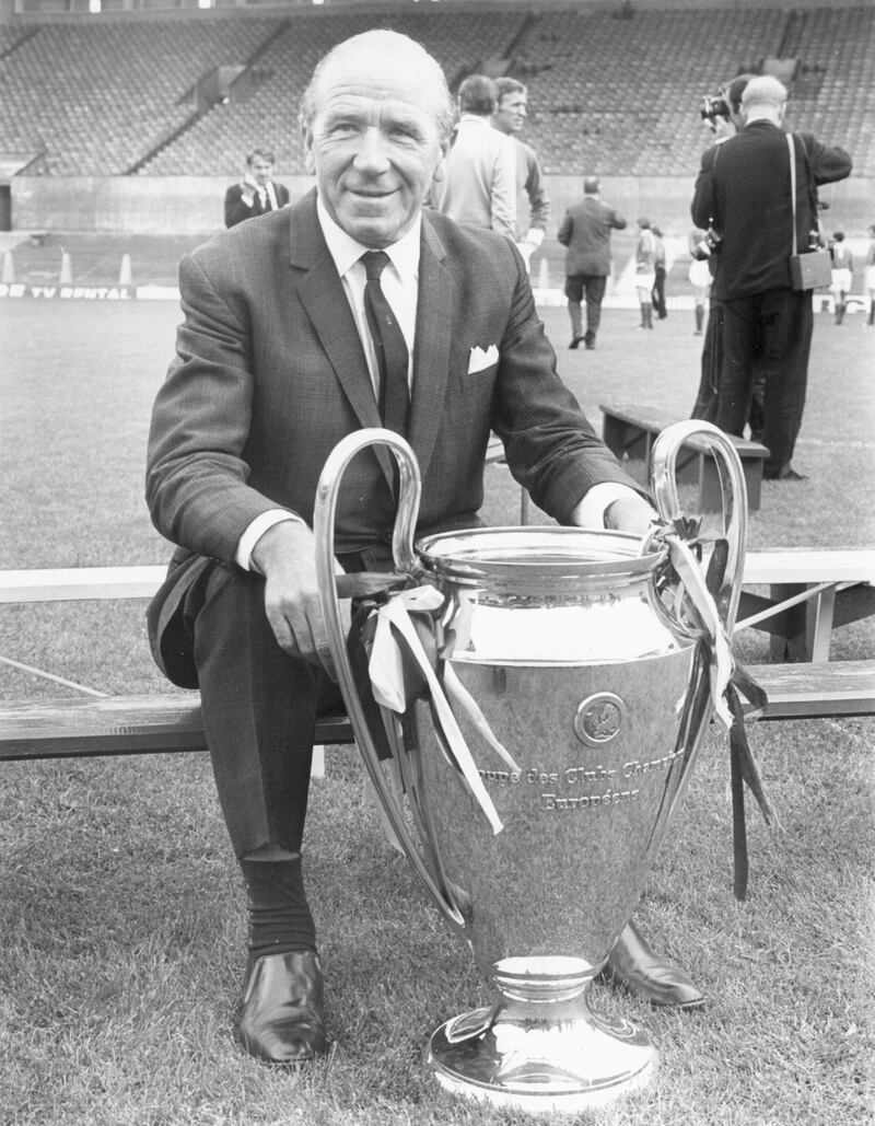 July 1968:  Matt Busby (1909 - 1994) manager of Manchester United, at Old Trafford with the European Champions Cup which his team won by beating Benfica 4 - 1.  (Photo by Mike McLaren/Central Press/Getty Images)
