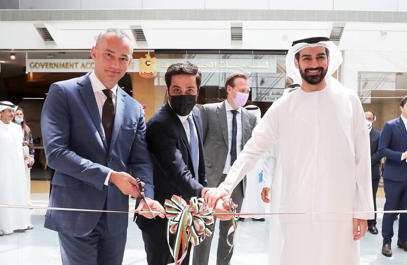 (L-R) Nickolay Mladenov, director general of the Anwar Gargash Diplomatic Academy, Farshied Jabarkhyl, managing director of Fatima Bint Mohamed Bin Zayed Initiative and Saeed Al Nazari, director general of the Federal Youth Authority at the opening of the Diplomacy Lab in Emirates Towers Boulevard, Dubai. All photos: Pawan Singh / The National