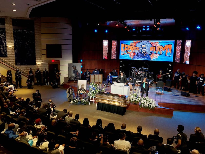 The casket of George Floyd is seen during a memorial service in his honour on June 4, 2020. AFP