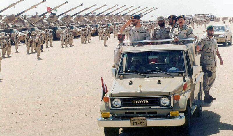 Sheikh Mohamed inspects the UAE's forces in Kuwait on March 18, 2003. The Second Gulf War began that month. Photo: National Archives