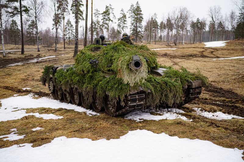 A British Challenger II tank training area in Estonia. A squadron is being sent to Ukraine along with a range of other weaponry. PA