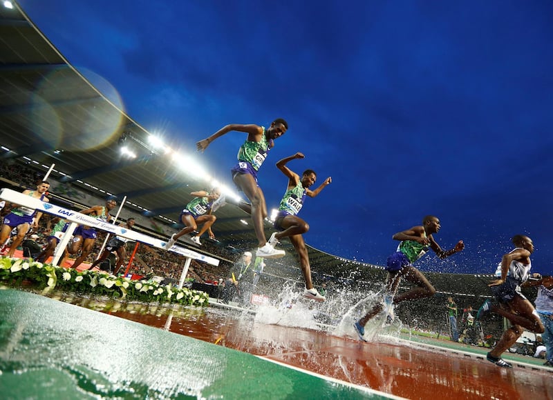 The Men's 3000m Steeplechase at the Diamond League athletics meeting at the King Baudouin Stadium in Brussels last Friday. Reuters