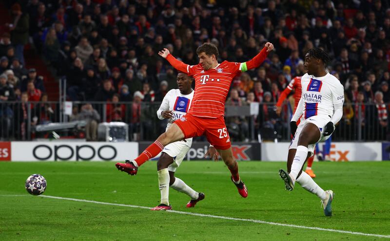 Bayern Munich are denied a goal when Thomas Mueller is caught offside. Reuters