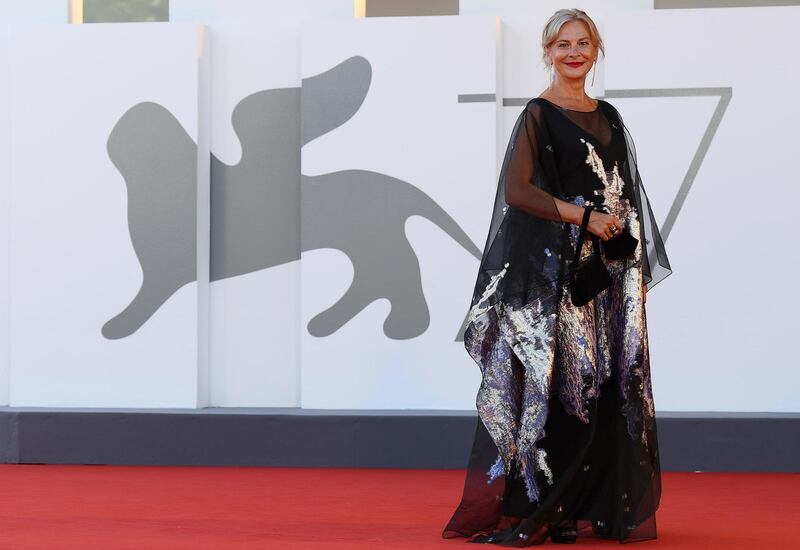 Actress Jasna Duricic arrives for the screening of 'Quo Vadis, Aida' on the second day of the 77th Venice Film Festival, on September 3, 2020 at Venice Lido. AFP