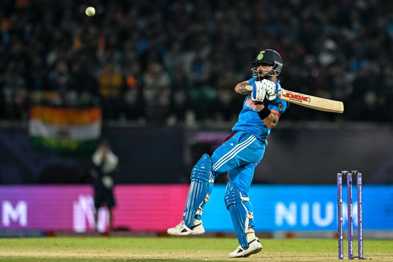India's Virat Kohli scored a match-winning 95 in the World Cup match against New Zealand in Dharamsala on October 22, 2023. AFP