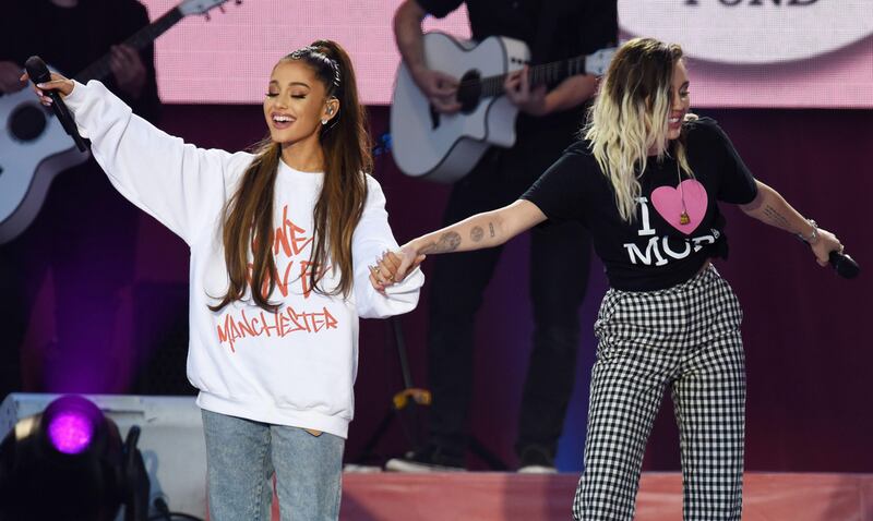 Ariana Grande organised the One Love Manchester benefit concert for the families of the victims of the Manchester terror attack at Emirates Old Trafford. AFP.