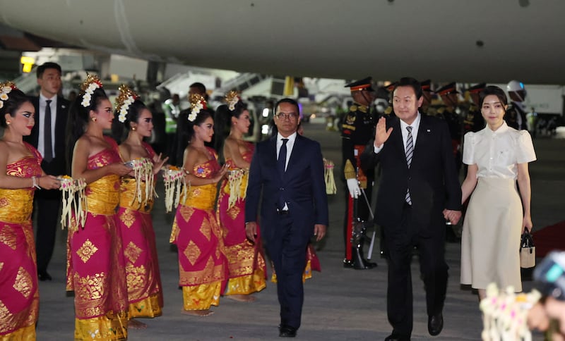 South Korean President Yoon Suk-yeol and his wife Kim Keon-hee arrive. EPA