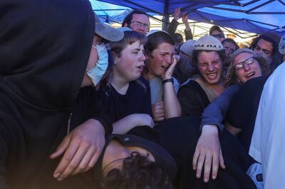 Mourners at the funeral of Nachman Shmuel Mordoff, 17, who with three others was killed in a Palestinian shooting attack near the Jewish settlement of Eli on Tuesday. Reuters