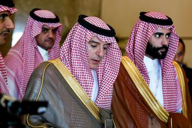 Adel Al-Jubeir (C), Saudi Minister of State for Foreign Affairs, attends the 15th Manama Dialogue, a regional security summit organized by the International Institute for Strategic Studies (IISS), in the Bahraini capital Manama on November 23, 2019. / AFP / Mazen Mahdi