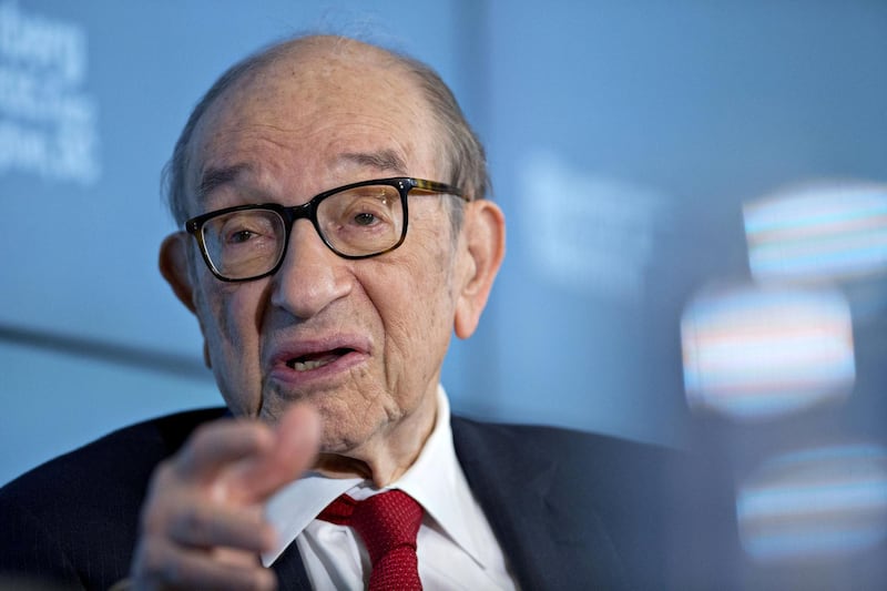 Alan Greenspan, former chairman of the U.S. Federal Reserve and president and founder of Greenspan Associates, speaks during a Bloomberg Television interview in Washington, D.C., U.S., on Monday, June 27, 2016. Greenspan discussed the state of the European Union and Eurozone with the prospect of a second Scottish referendum and his call to get Greece out of the Eurozone. Photographer: Andrew Harrer/Bloomberg