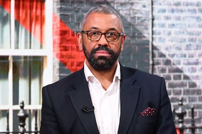 Britain's Home Secretary James Cleverly appears on the BBC's Sunday Morning political television show with journalist Laura Kuenssberg on June 23, 2024. AFP
