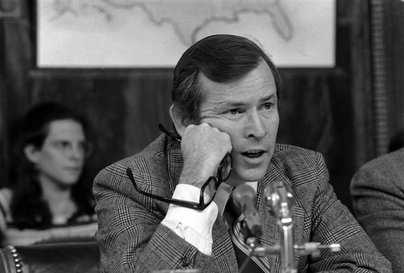 Howard Baker, vice chairman of the Senate Watergate Investigating Committee, questions James McCord during a hearing in Washington, on May 18, 1973. AP