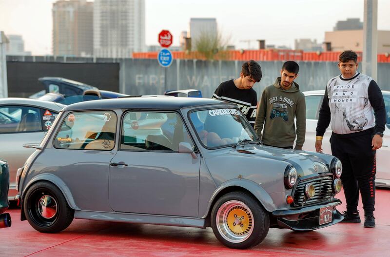 Dubai, United Arab Emirates, December 12, 2019.  
  -- Mini Cooper fans at the Gulf Car Festival 2019, Festival City Mall.
Victor Besa/The National
Section:  NA
Reporter: