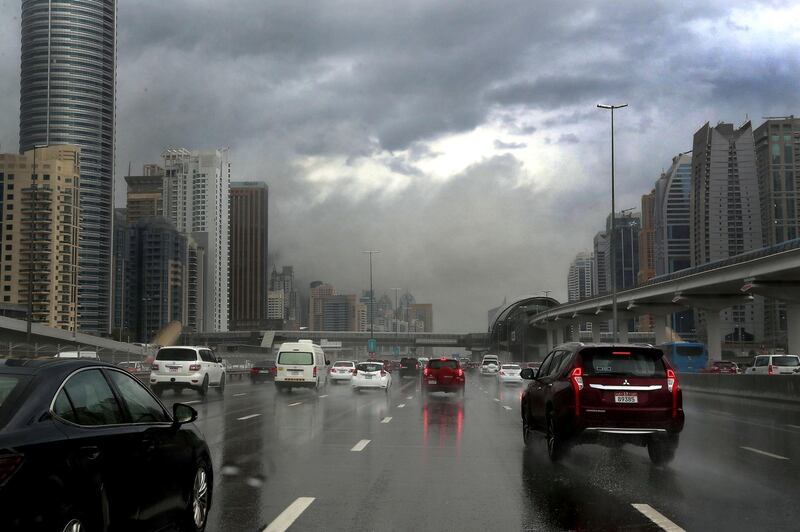  DUBAI , UNITED ARAB EMIRATES , November 26  ��� 2018 :- Traffic on Sheikh Zayed road during the rain in Dubai. ( Pawan Singh / The National ) For News