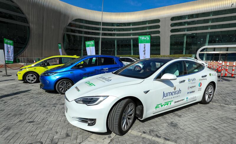 Abu Dhabi, U.A.E., January 17, 2019.  
ADSW Day 4.  Electric Vehicle Road Trip (EVRT) Middle East launch at the World Future Energy Summit, Adnec, Abu Dhabi.
Victor Besa / The National
Section:  Motoring
Reporter:  Adam Workman